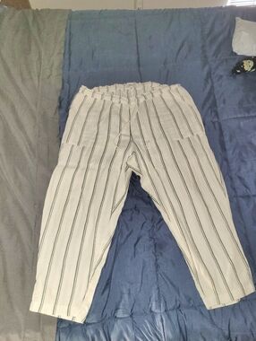 Madewell Pants Women XL White Green Striped High Rise Cropped Pull On